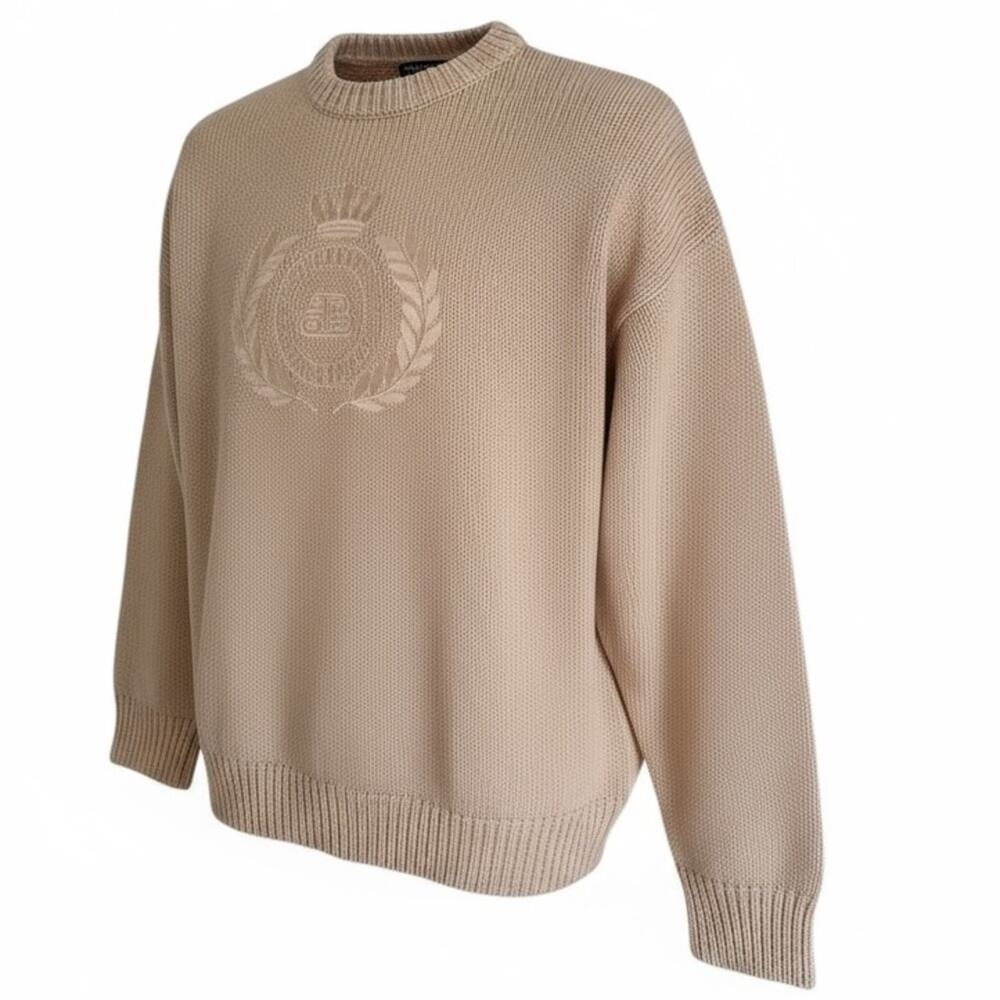 authentic Balenciaga '21 Embroidered BB Crest Beige Cotton Jumper size Unifit M